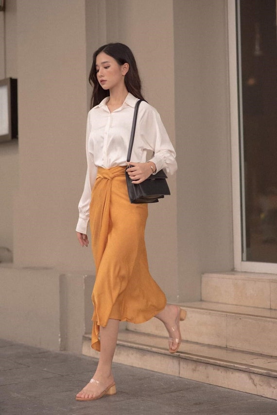 Silk MIDI / MAXI Wrap Skirt Tie Front Draped Midi Skirt - Etsy