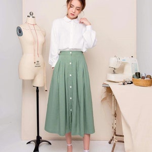 A-line Linen Midi Skirt / Pleated Linen Maxi Skirt / Available in 50 Colors