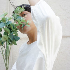 Boat Neckline Long Sleeves Women's Top - Simple Linen Blouse for women - Casual Linen Shirt image 2