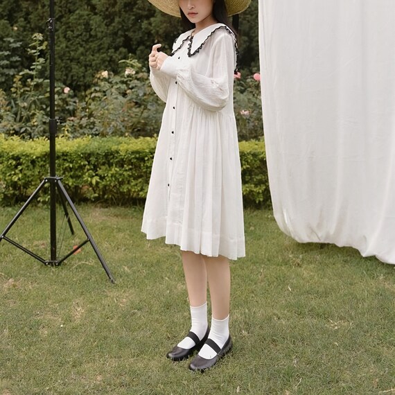 Loose Swing Linen Dress / Contrast Color A-Line Linen Dress / Elegant Girly Dress / Soft Comfortable Dress / Available in 50 Colors