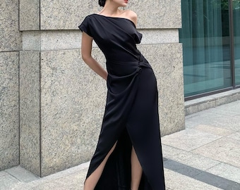 open lace back dress Satin One Shoulder Bow Gown main image 0