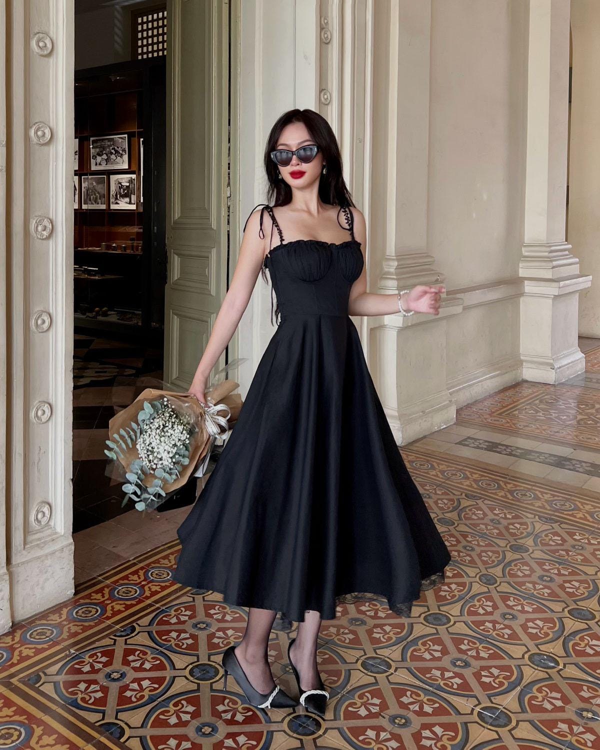 glamorous sweetie black burnout tie strap bustier midi dress Spaghetti Silk - Slip Dress with Lace Trim - Elegant Maxi Dress for Wedding Guests Sweetie yellow