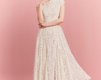 Vintage 1950s Polka Dot Midi Dress, Square Neck A-Line Cocktail Gown, Retro Audrey Hepburn Style Tea Party Dress, Summer Wedding Guest Dress