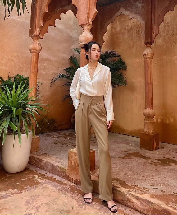 Pleated silk pants sale