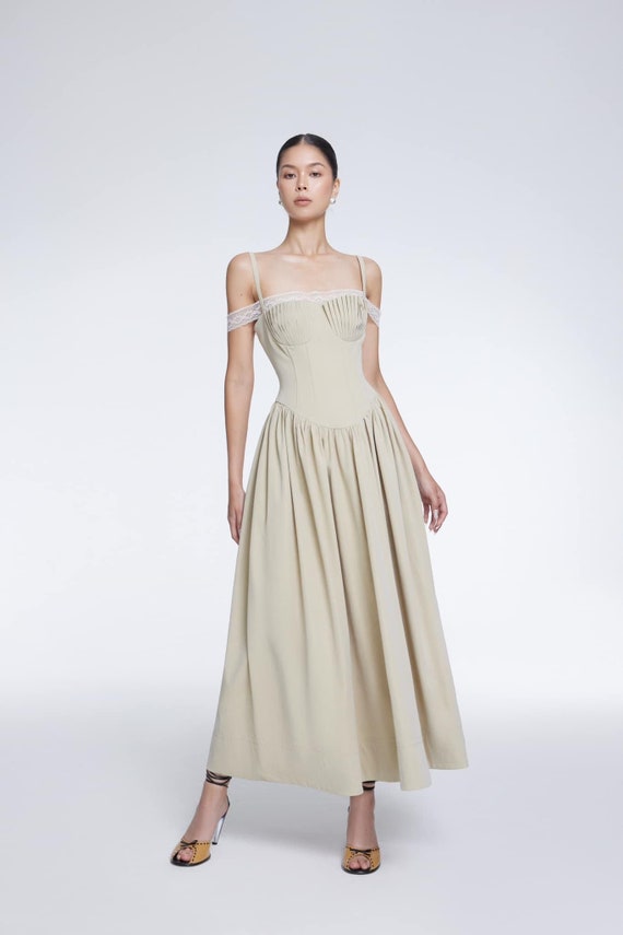 knee length dresses for ladies Sweetheart Corset Linen Dress main image 1