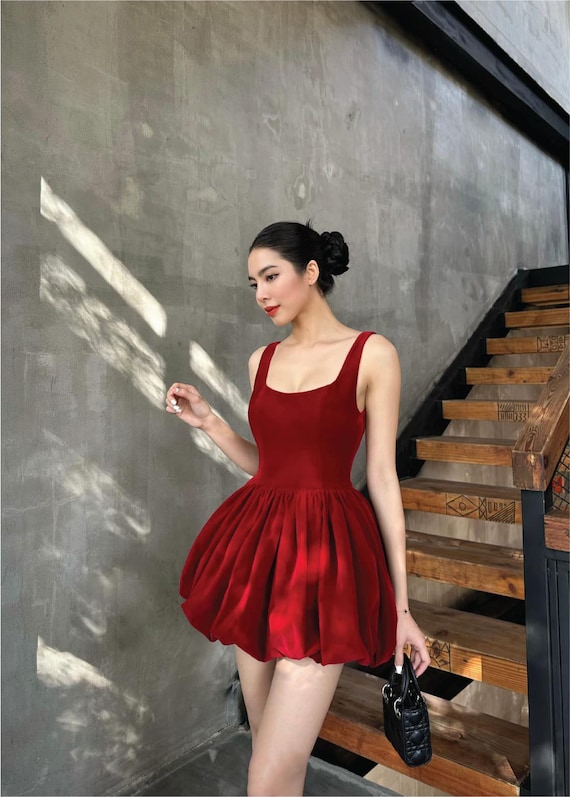 lady short dress Mini Bubble - Scoop Neckline Mini Dress / Open Back Dress With Sleeveless / Mini Dress / Summer Wedding Guest Dress designer-thierry-mugler