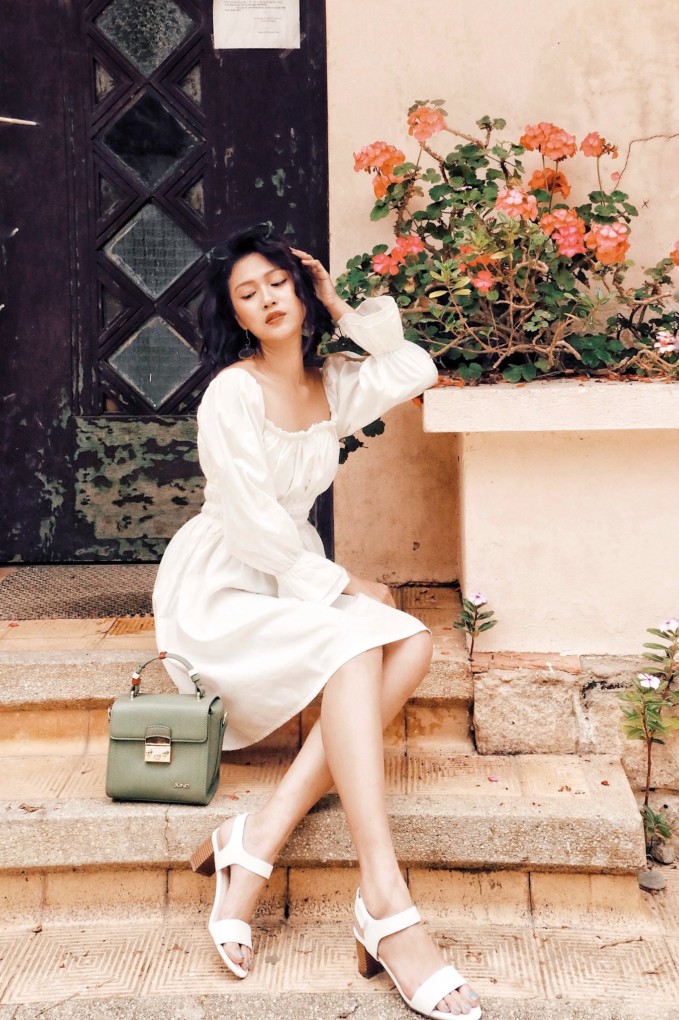 マーシャ】Cotton Poplin Wave Tuck Dress マーシャ】Cotton Poplin