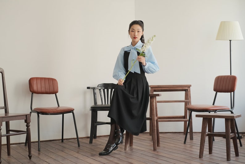 Damesblouse met lange mouwen - lint damesblouse - dameshemd met vlinderstrik - coltrui afbeelding 4