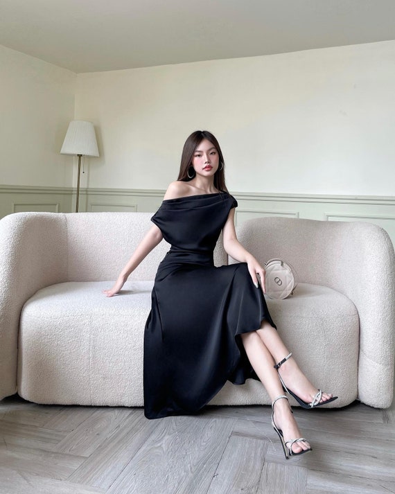 Bridesmaids Dress - Black Silk Dress - Sexy Dress - Crepe Silk Dress - One Shoulder Dress - Bridal Party Dress - A Line Silk Midi Dress - Etsy Bridesmaids Dress - Black Silk Dress - Sexy Dress - Crepe Silk Dress - One Shoulder Dress - Bridal Party Dress - A Line Silk Midi Dress - Etsy
