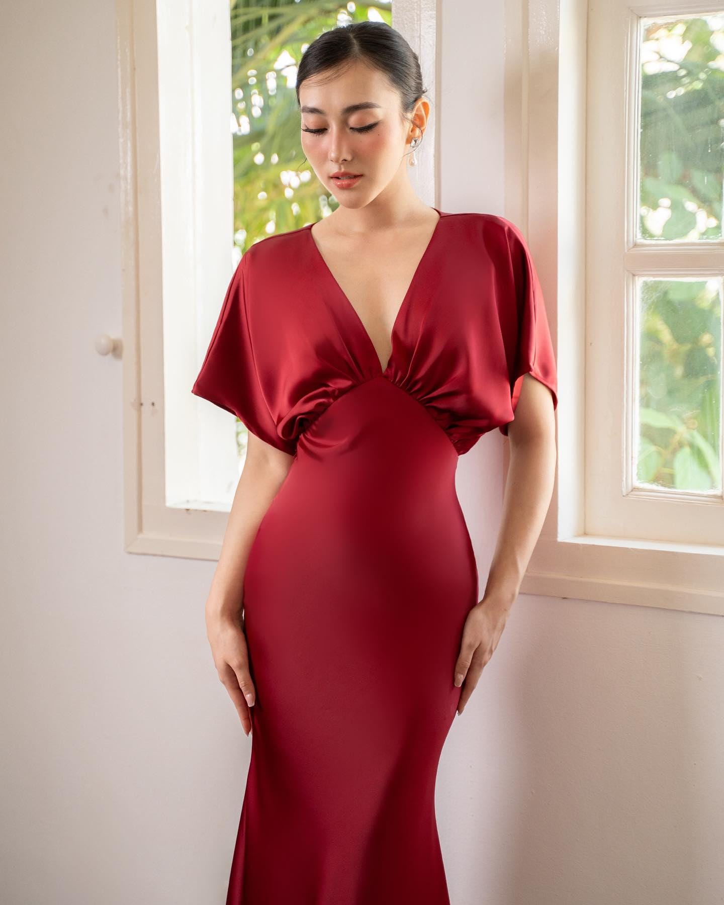 red dress empire waist Empire Waist Maxi Dress - High Waist Dress - Angel Short Sleeve Dress - V  Neck Long Dress - Dress Women - Gift for Women - Event Guest Dress