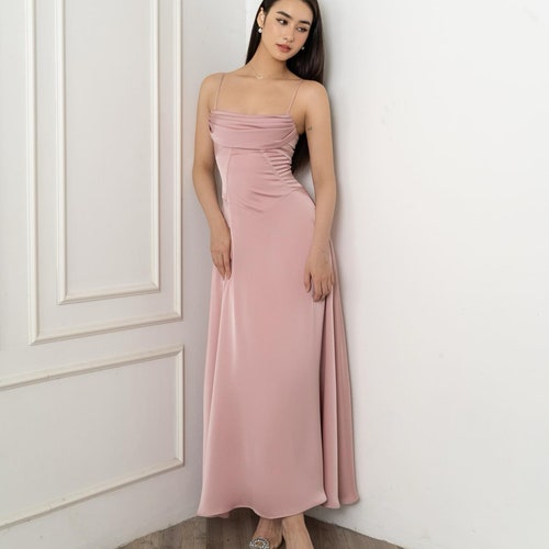 Corset Silk Dress, Lace up Back Dress, Draped Neck Maxi Dress, Romantic Long Dress, Wedding Guest Dress, Evening Party Dress