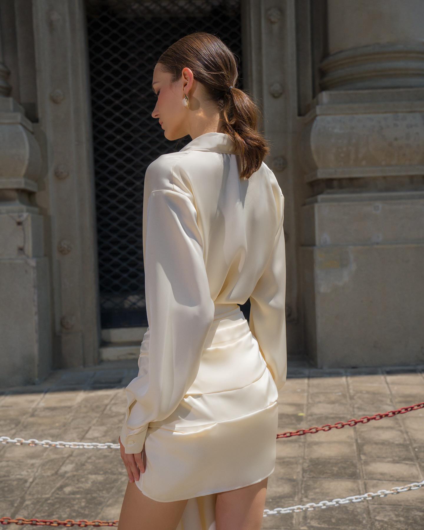 silk shirt dress mini Short Silk Shirt Dress - Casual Mini Dress - Short Event Club Silk Dress - Mini  Dress With Long Sleeves -lady Mini Dress - Collared Dress