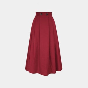 Linen Midi Skirt in Red Burgundy / Available in 50 Colors