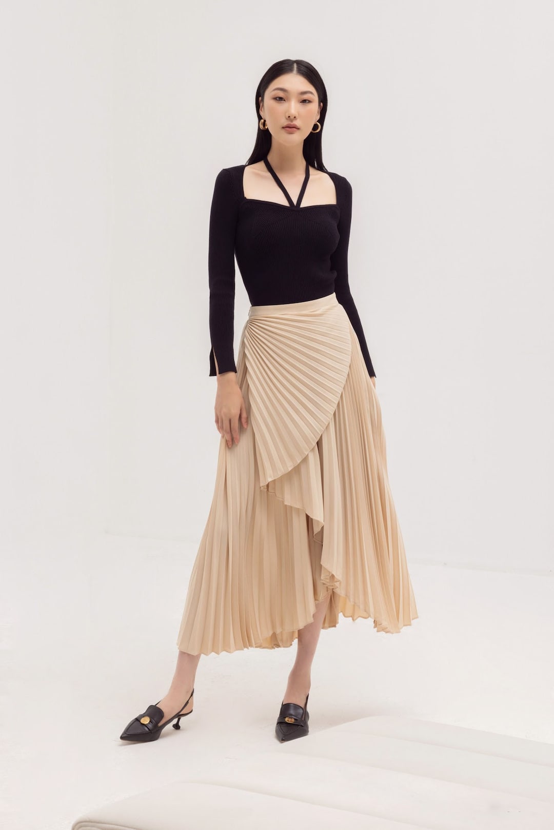 eaphi asymmetry drape skirt beige 美品 TanAsymmetricalHemSkirt_1600x.