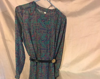 Vintage Asian Long Sleeve Dress Geometric Design