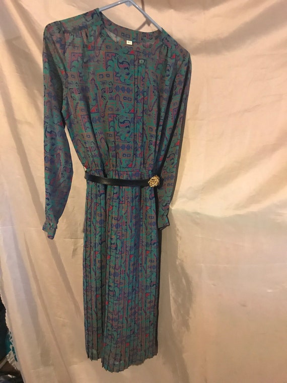 Vintage Asian Long Sleeve Dress Geometric Design