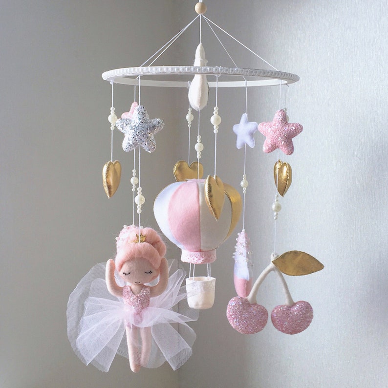 Baby girl crib mobile with ballerina Balloons mobile Pink Etsy