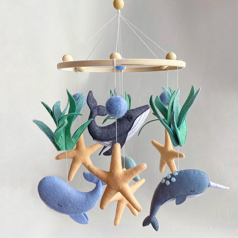 Ocean nursery mobile with whale dolphin narwhal mobile Etsy