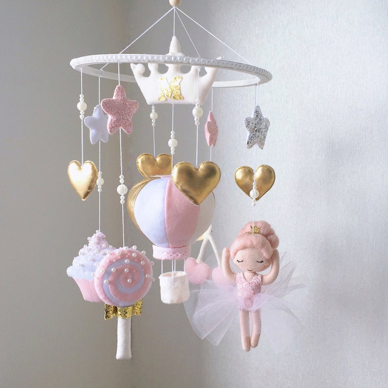 Baby girl crib mobile with ballerina Balloons mobile Pink Etsy