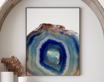 Blue Agate Abstract Wall Art, Instant Download, Printable Boho Decor, Natural Stone Geode Print