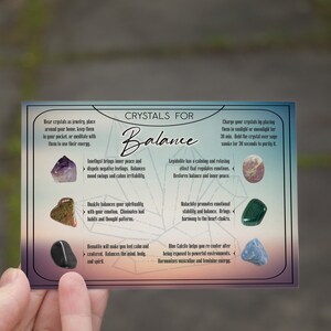 Healing Crystals For Balance | Printable card lists 6 stones that bring balance and harmonize the body along with the crystal meanings.