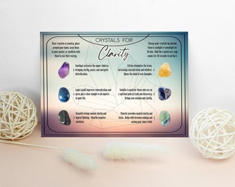 Healing Crystals For Clarity | Printable card lists 6 stones that provide clarity and improve concentration along with the crystal meanings.