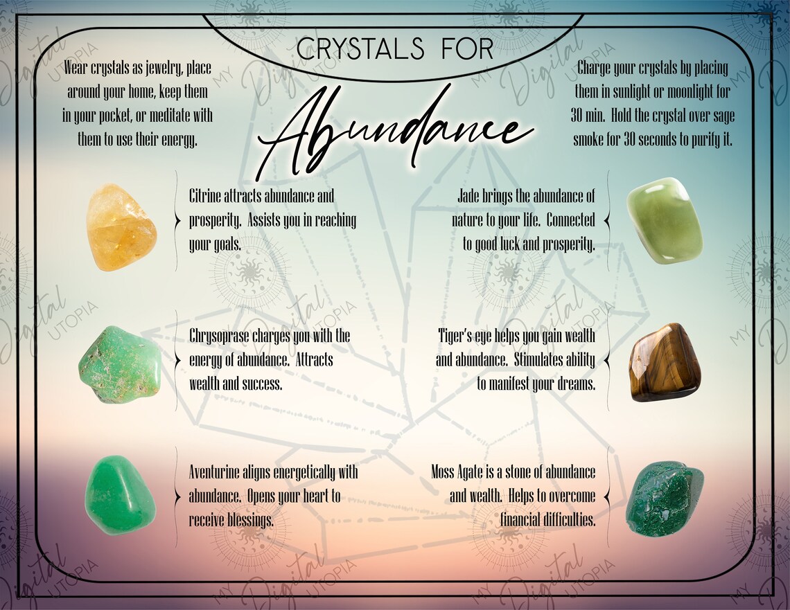 Healing Crystals for Abundance Printable Card Lists 6 Stones Etsy