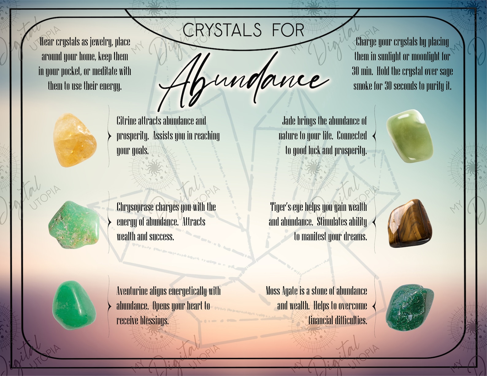 Healing Crystals for Abundance Printable Card Lists 6 Stones That