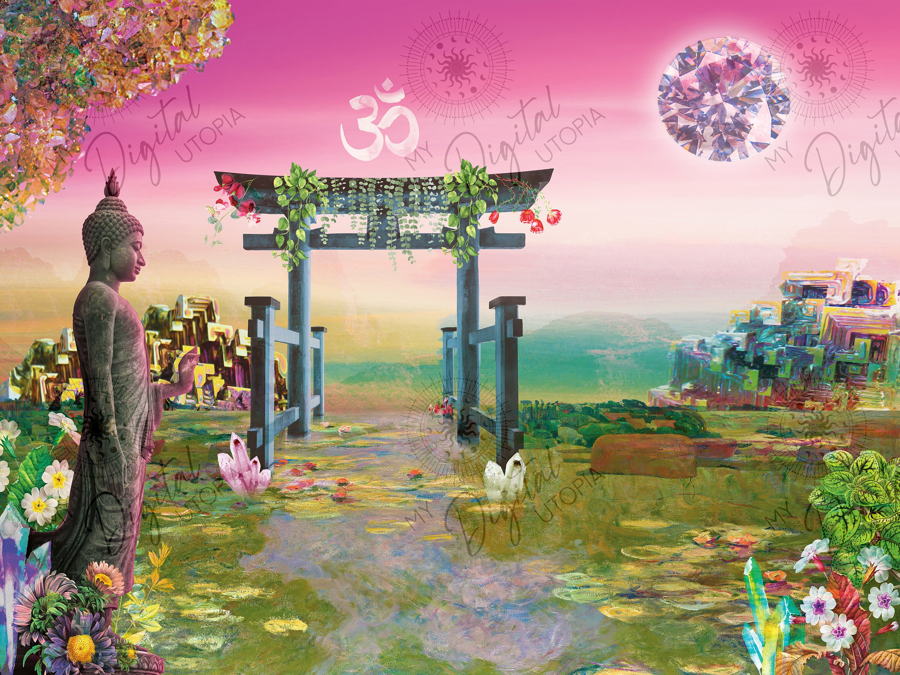 Crystal Zen Garden Wall Art Digital Collage Art Print Etsy