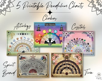 Pendulum Chart Bundle | 5 printable pendulum boards | Astrology, Crystals, Chakras, Time, Spirit Board | JPG + PDF format in A4 & 8.5x11