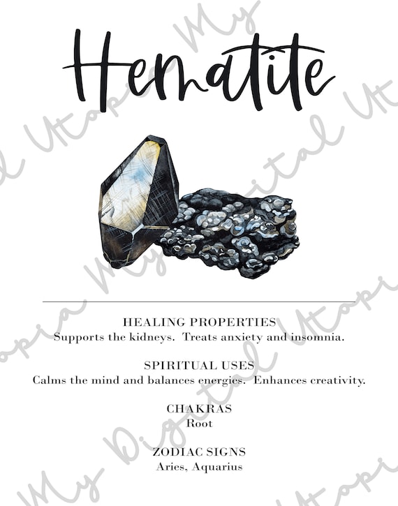 Hematite Crystal Print Printable Poster Lists Healing Properties