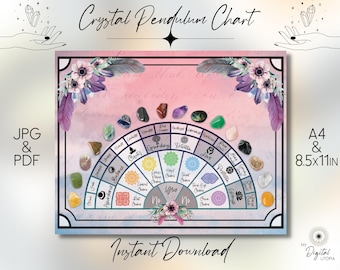 Crystal Pendulum Chart | Printable pendulum board for using crystals | Instant download in JPG + PDF format | A4 & 8.5x11in