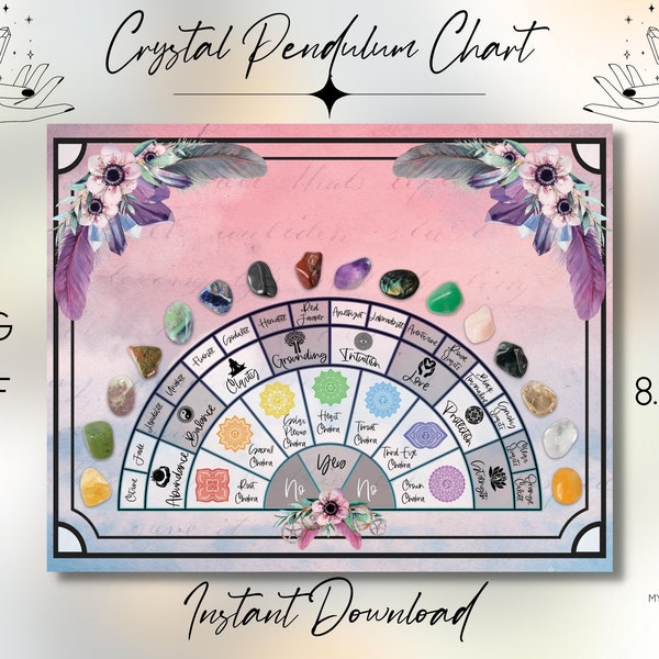 Crystal Pendulum Chart | Printable pendulum board for using crystals | Instant download in JPG + PDF format | A4 & 8.5x11in