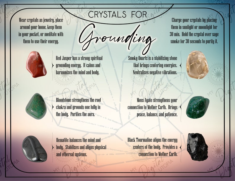 Healing Crystals for Grounding Printable Card Lists 6 Stones Etsy