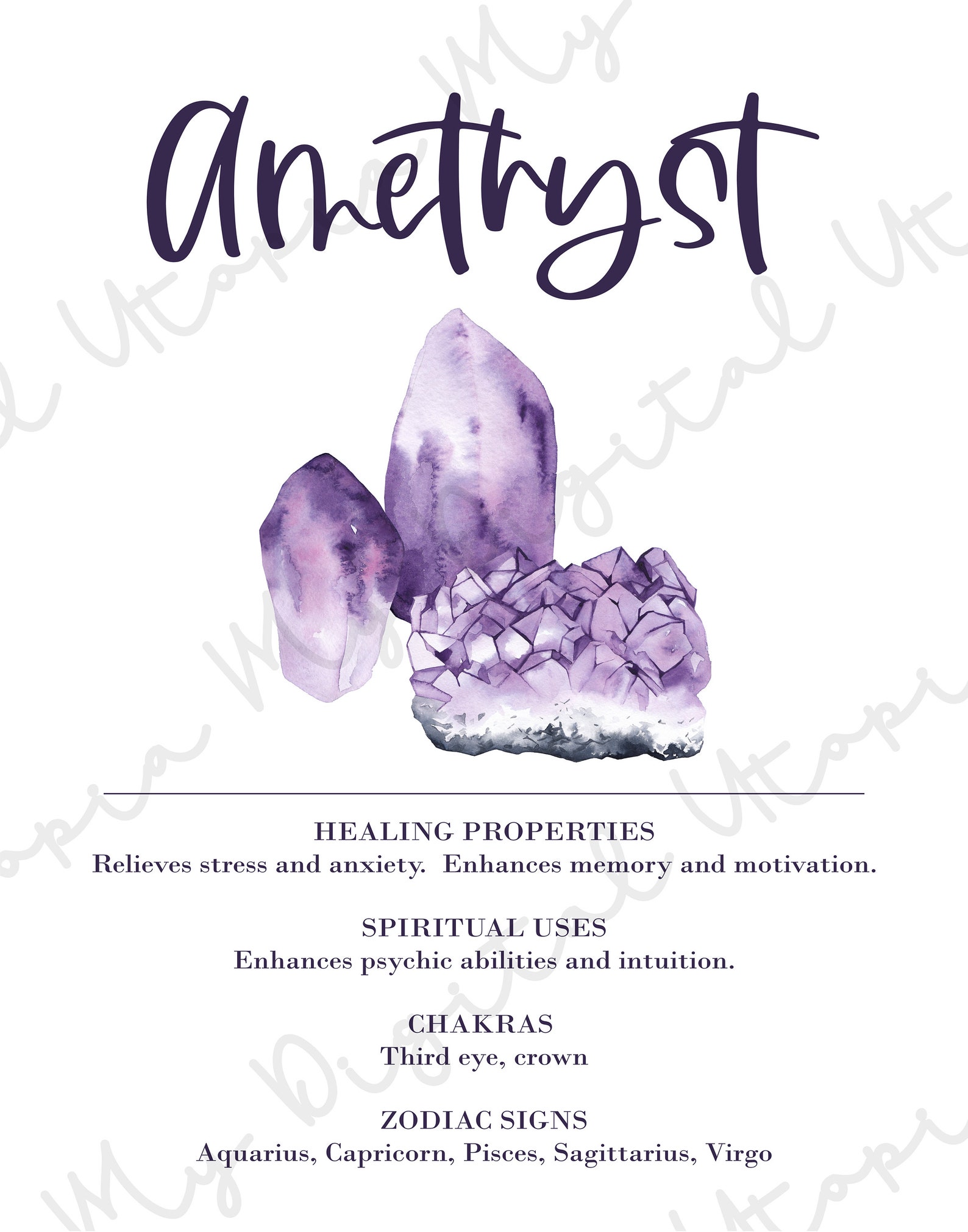 Amethyst Crystal Poster Instant Download Crystal Printable | Etsy