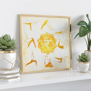 Solar Plexus Chakra Yoga Poses Poster | This printable poster shows several yoga poses to open your solar plexus chakra | Digital Download