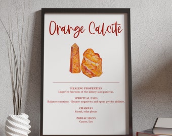 Orange Calcite Crystal Print Printable, Lists Healing Properties
