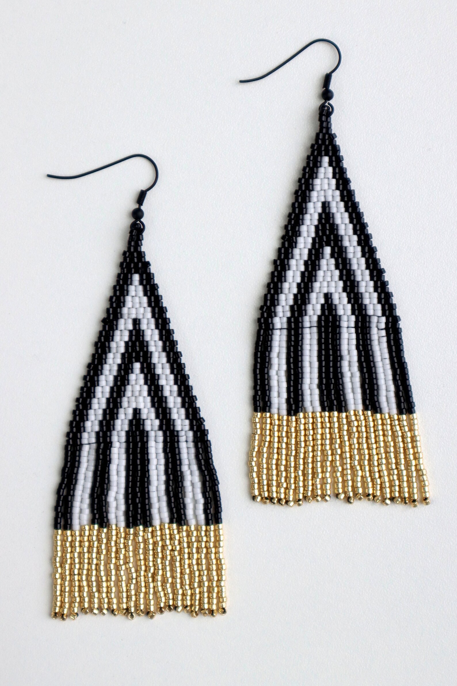 Statement earrings black and white earrings handmade beaded Etsy