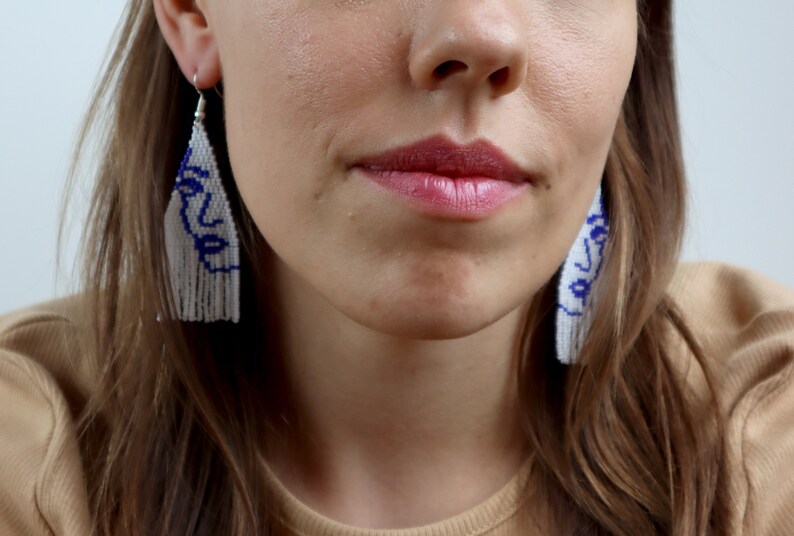 fringe earrings handmade beaded earrings Face earrings