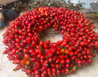 Hagebuttenkranz Bauernkranz Türkranz Herbstkranz  Wanddekoration Tischkranz Geschenkidee Geburtstag Naturkranz