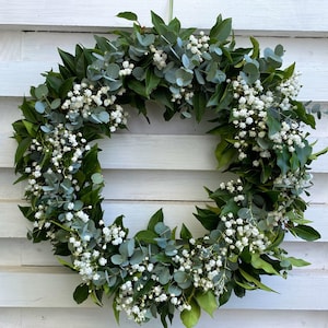 Mediterranean door wreath 40 cm eucalyptus wreath with gypsophila table wreath for wedding and communion