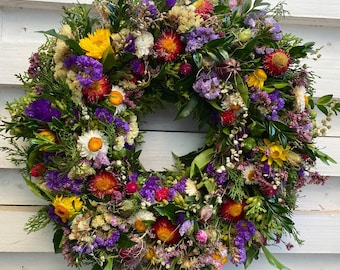Farbenreicher Blumenkranz, Türkranz, Trockenkranz, Trockenblumen, Sommer Blumen, Wandkranz, Blütenkranz, Bauernkranz, Boho,