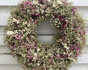 Echter Schleierkrautkranz rosé-pink Trockenblumen Shabby Blütenkranz Türkranz Sommer Trockenkranz Tischkranz Geburtstag Hochzeit Naturkranz