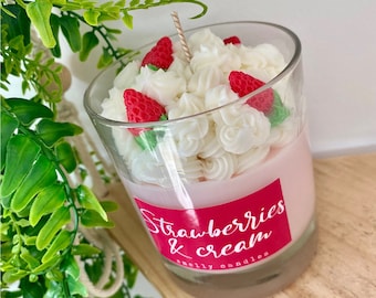 Strawberries and cream whipped top fruity soy wax jar candle