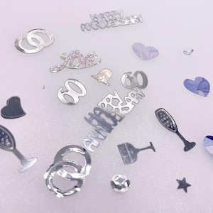 Diamond (60th) Wedding Anniversary table confetti, pack of 150, inc words numbers, hearts, paper hearts, glasses, rings bells sequins & gems