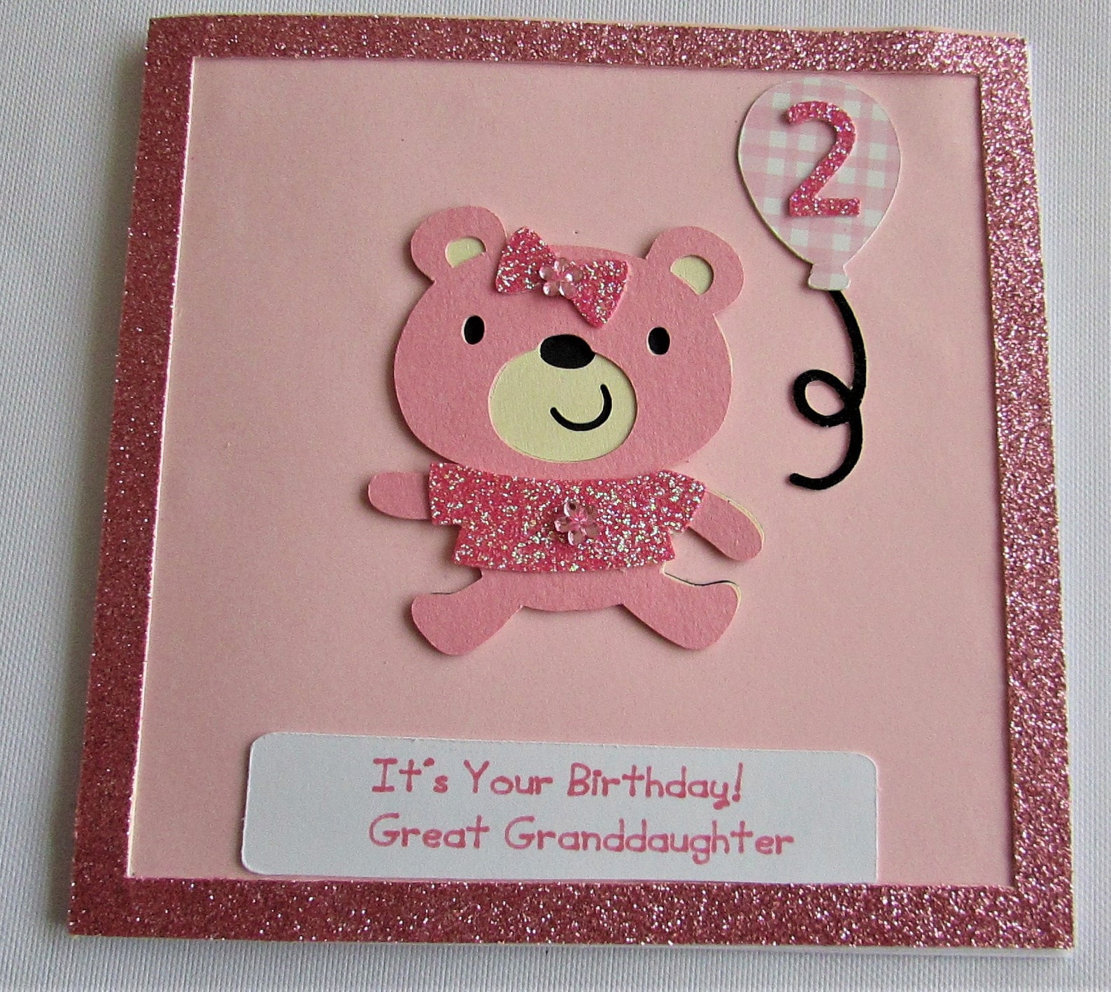 Handmade die cut girl's birthday card 5x5 ins Pink teddy Etsy