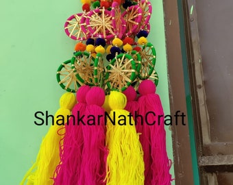 100 PCS FREE SHIPPING Multicolor Indian Dream Catchers, Indian Wedding Decoration, Mehndi Decor, Party Backdrop, Pom Pom, Gota Hangings