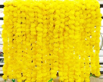 Wholesale Lot Artificial Yellow Marigold Flower decor Garlands Vine Wedding Indian Event Decoration Flowers Strings Mehndi Decorations