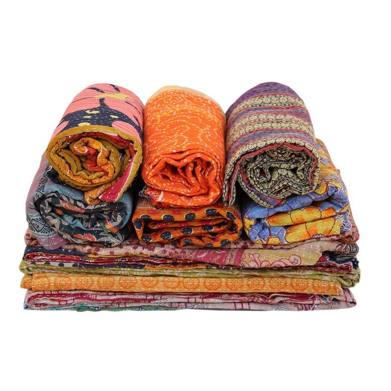 Wholesale lot of 5 pcs mix Indian Kantha Quilt Vintage Handmade Blanket and Throw Reversible Kantha Quilt Kantha Gudari old Patchwork
