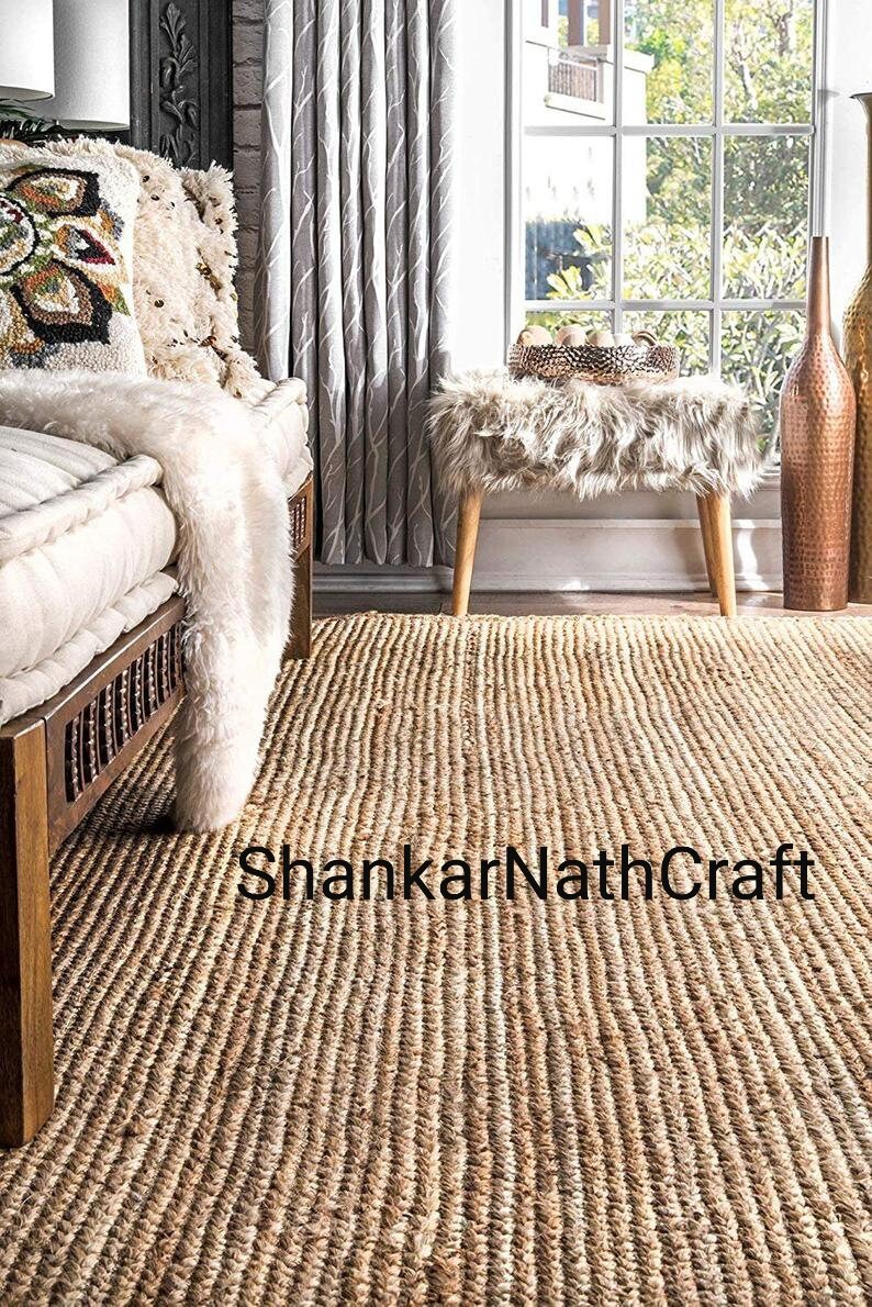 Jute Rug Natural Jute Rug Eco Rug Jute Handwoven Rug Indian Braided Floor Jute Rug Rectangle Rug Solid Area Rugs Carpet Natural Rug